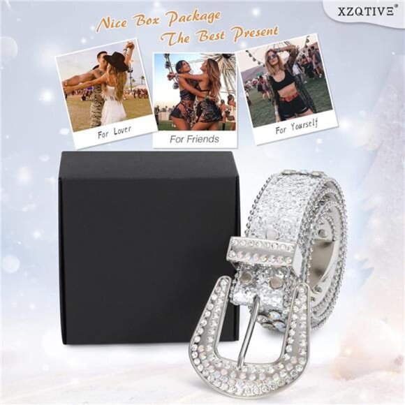 XZQTIVE Cowgirl Bling Studded Leather Belts for Jeans Pants with Rhinestone - Picture 5 of 6